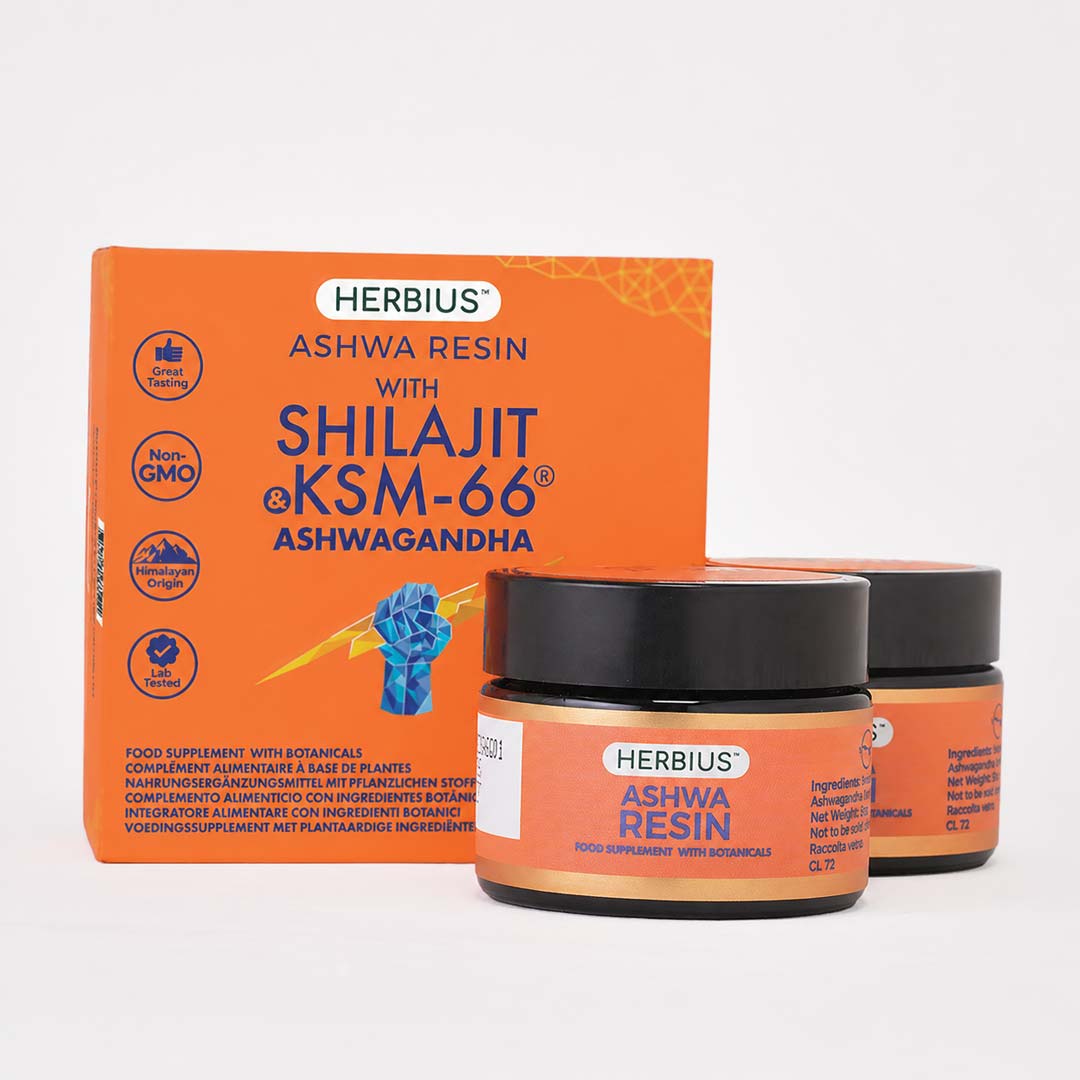 Herbius® ASHWA RESIN: Een Krachtige Mix van Puur Himalaya Shilajit en de Meest Klinisch Onderzochte Ashwagandha ter Wereld (KSM-66®) (Set van 2)