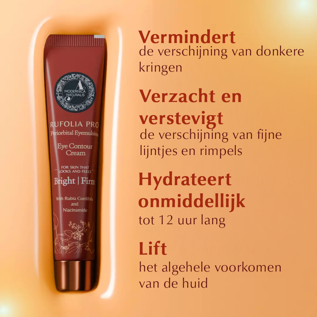 Rufolia PRO Periorbital Eyemulsion – Eye Contour Cream - Verheldert, verstevigt en hydrateert de huid onder de ogen - Nieuwe formule met manjistha, aloë vera, lotus en niacinamide – De beste crème voor onder de ogen - Met klinisch geteste ingrediënten